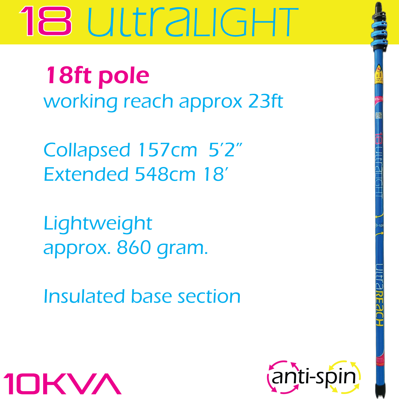 UltraLight 18 HiMod anti-spin 4-section 18ft window cleaning pole