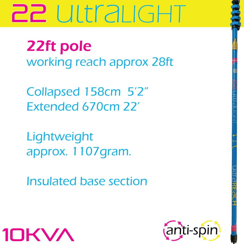 UltraLight 22 HiMod anti-spin 5-section 22ft window cleaning pole