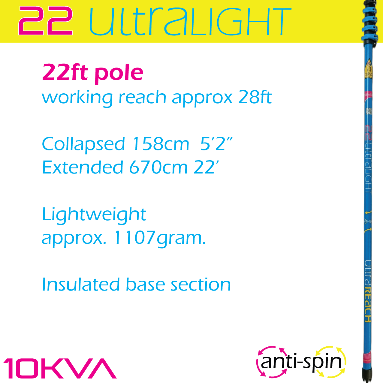 UltraLight 22 HiMod anti-spin 5-section 22ft window cleaning pole