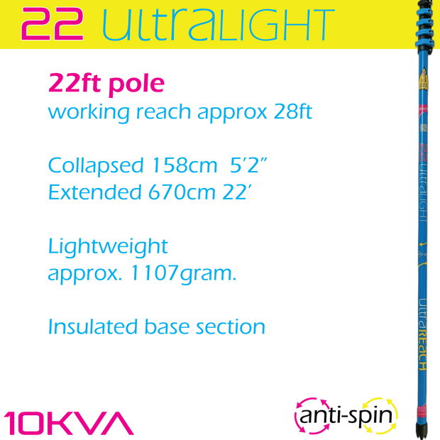 UltraLight 22 HiMod anti-spin 5-section 22ft window cleaning pole