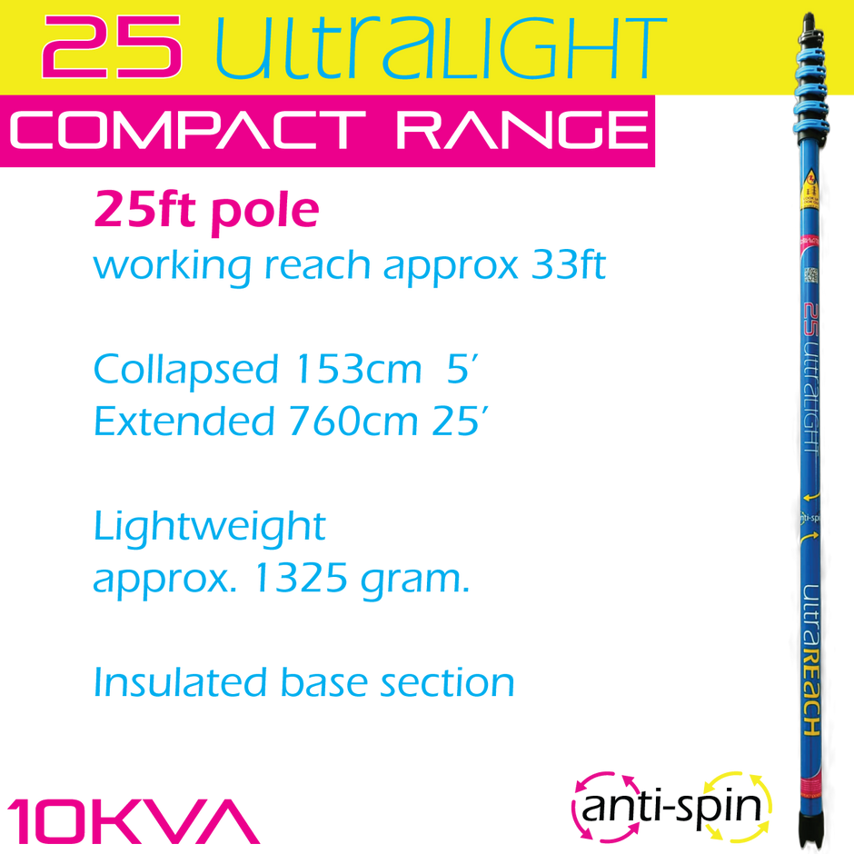 UltraLight 25 COMPACT HiMod anti-spin 6-section 25ft window cleaning pole