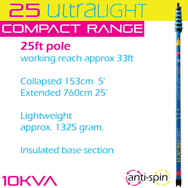 UltraLight 25 COMPACT HiMod anti-spin 6-section 25ft window cleaning pole