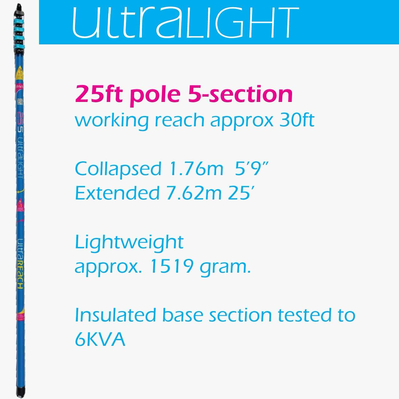 Ultra Light S Non-Anti-Spin 5-Section 25ft Window Cleaning Pole