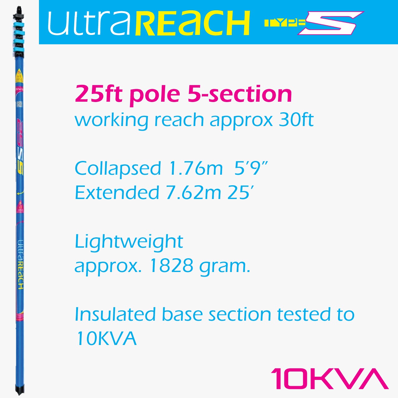 UltraReach 25S Non-Anti-Spin 5-Section 25ft Window Cleaning Pole