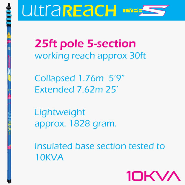 UltraReach 25S Non-Anti-Spin 5-Section 25ft Window Cleaning Pole