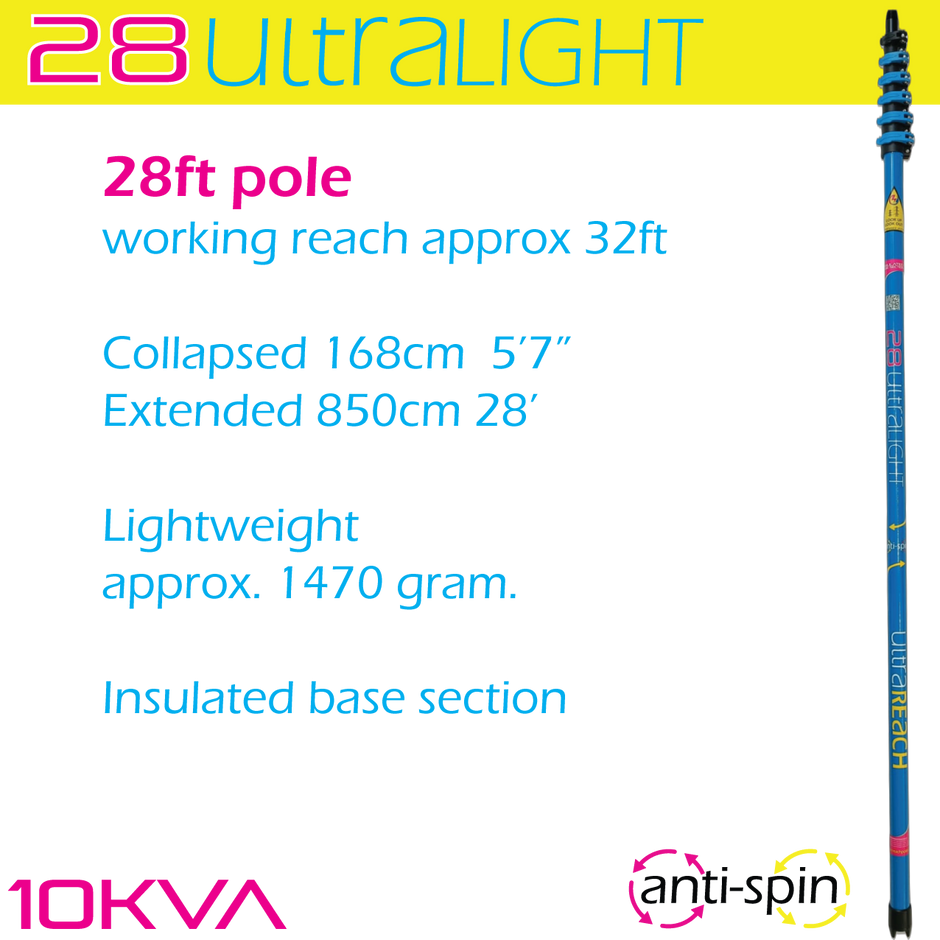 UltraLight 28 HiMod anti-spin 5-section 22ft window cleaning pole