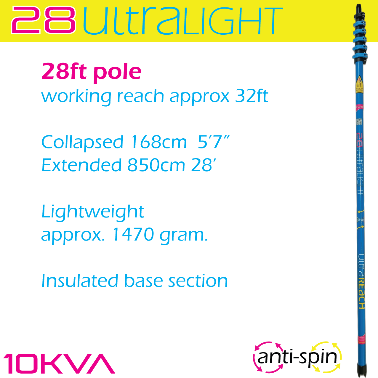 UltraLight 28 HiMod anti-spin 5-section 22ft window cleaning pole