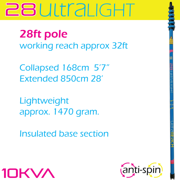 UltraLight 28 HiMod anti-spin 5-section 22ft window cleaning pole