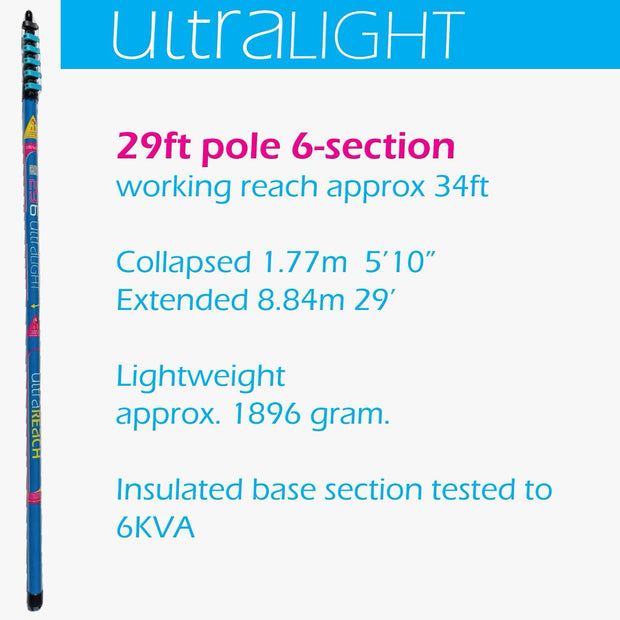 Ultra Light S Non-Anti-Spin 6-Section 29ft Window Cleaning Pole