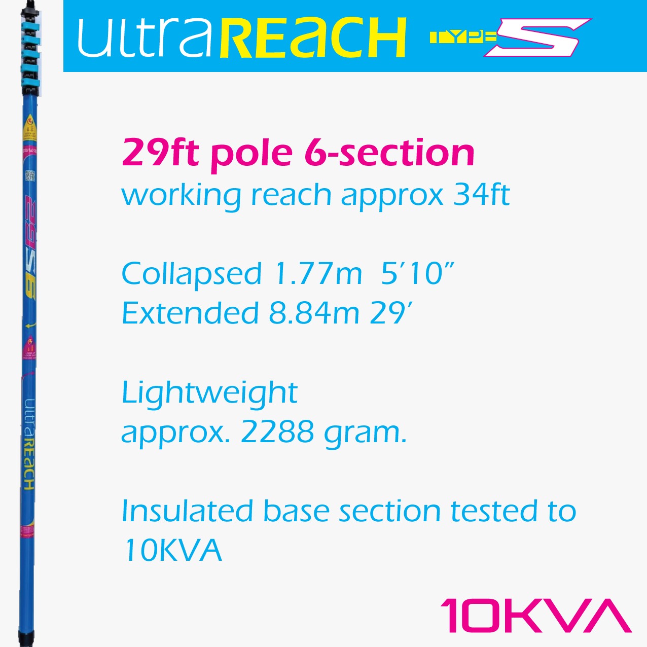 UltraReach 29S Non-Anti-Spin 6-Section 29ft Window Cleaning Pole