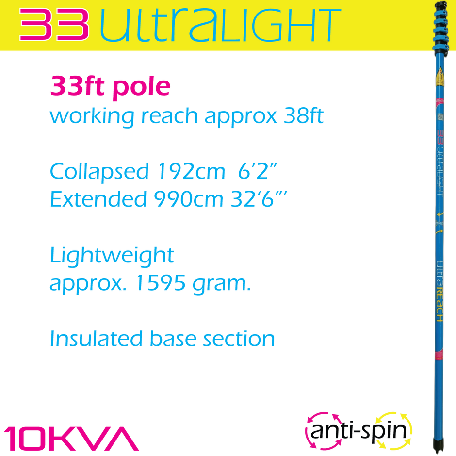 UltraLight 33 HiMod anti-spin 5-section 22ft window cleaning pole