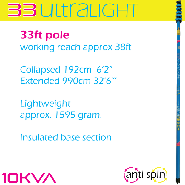 UltraLight 33 HiMod anti-spin 5-section 22ft window cleaning pole
