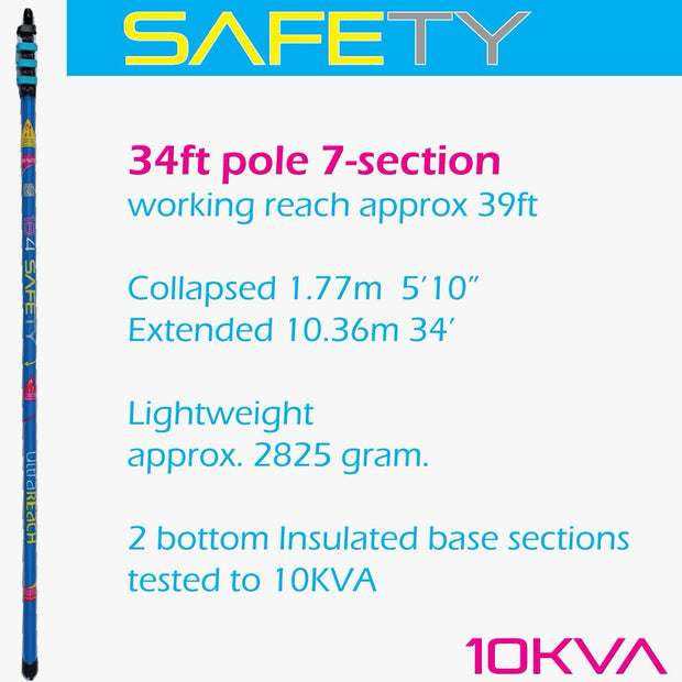 UltraReach Safety S Non-Anti-Spin 7-Section Compact 34ft Window Cleaning Pole