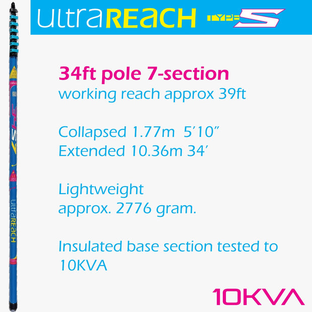 UltraReach 34S Non-Anti-Spin 7-Section Compact 34ft Window Cleaning Pole