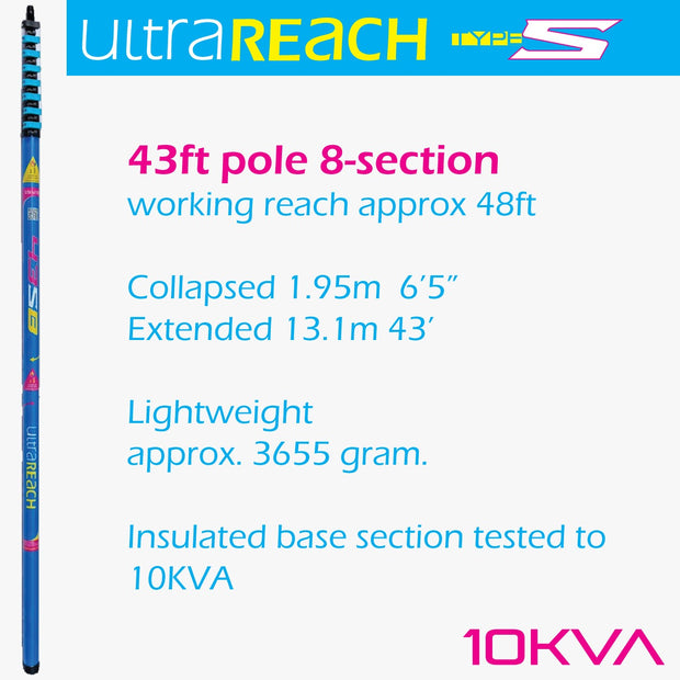 UltraReach 43S Non-Anti-Spin 8-Section 43ft Window Cleaning Pole