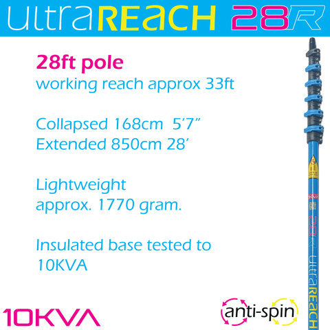 UltraReach anti-spin 6-section 28ft window cleaning pole