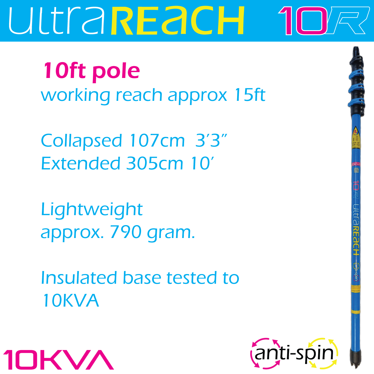 UltraReach anti-spin 4-section 10ft window cleaning pole