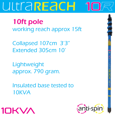 UltraReach 10R White anti-spin 4-section 10ft window cleaning pole