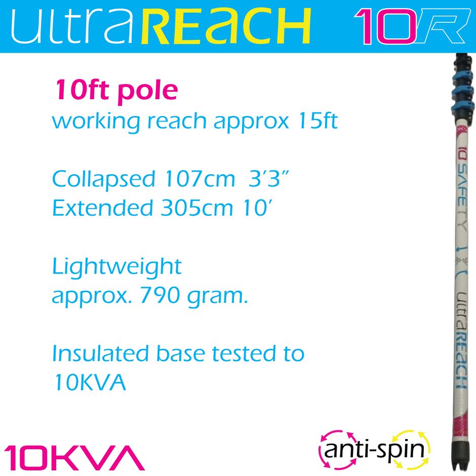UltraReach 10R White anti-spin 4-section 10ft window cleaning pole