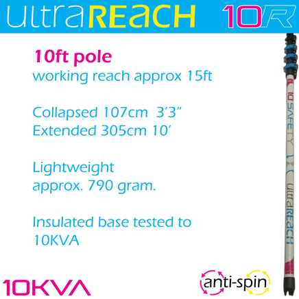 UltraReach 10R White anti-spin 4-section 10ft window cleaning pole