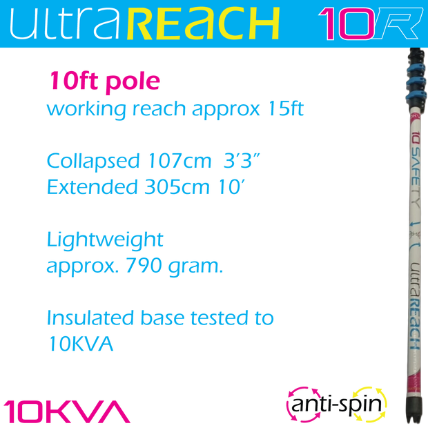 UltraReach 10R White anti-spin 4-section 10ft window cleaning pole