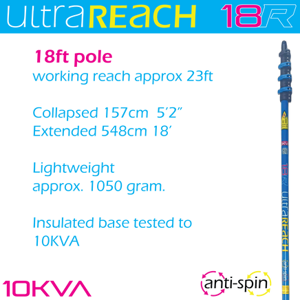 UltraReach 18R anti-spin 4-section 18ft window cleaning pole