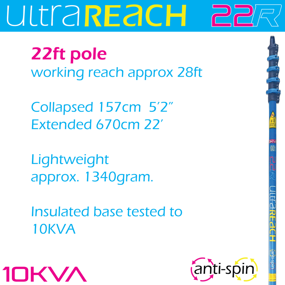 UltraReach anti-spin 5-section 22ft window cleaning pole
