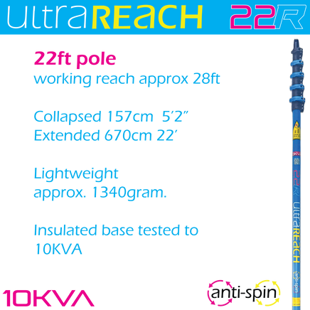 UltraReach anti-spin 5-section 22ft window cleaning pole