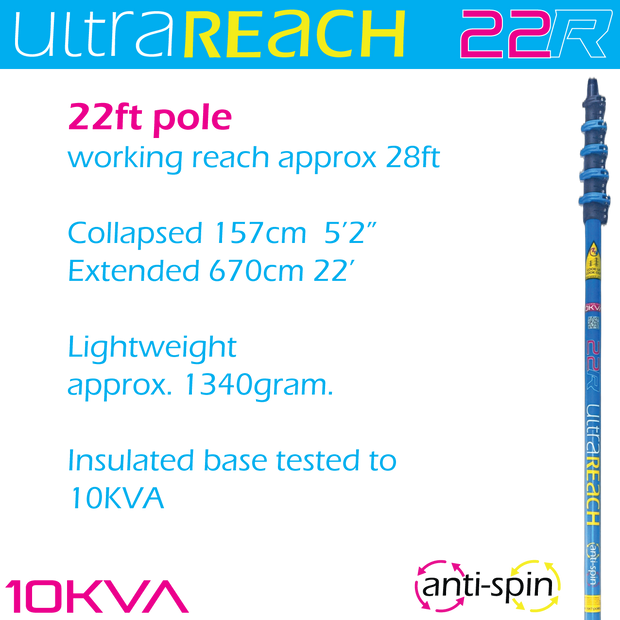 UltraReach anti-spin 5-section 22ft window cleaning pole