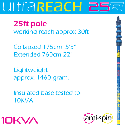 UltraReach 25R anti-spin 5-section 25ft window cleaning pole