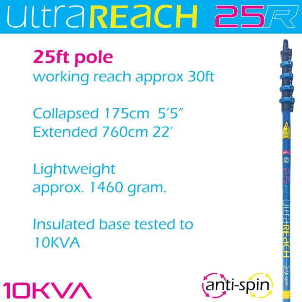 UltraReach anti-spin 5-section 25ft window cleaning pole