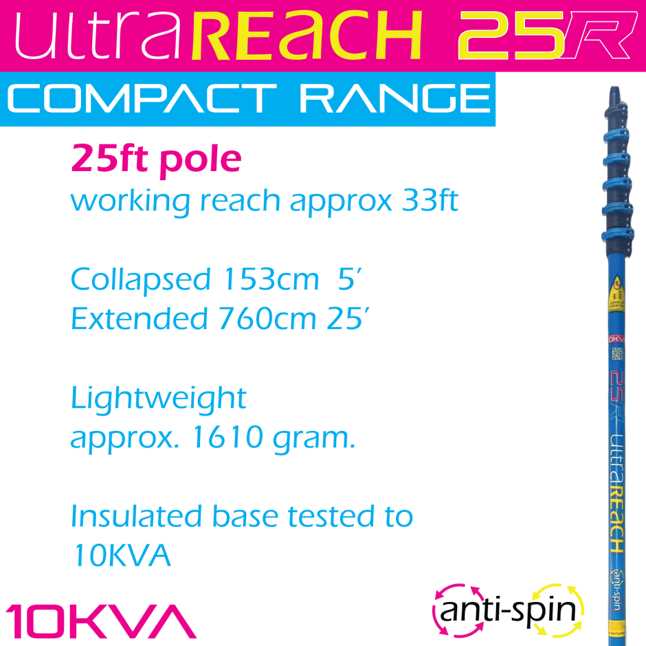 UltraReach anti-spin 6-section 25ft window cleaning pole