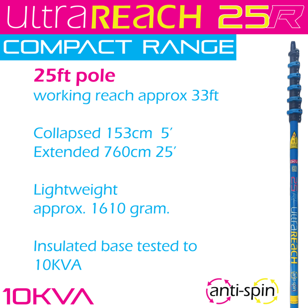 UltraReach 25R COMPACT anti-spin 6-section 25ft window cleaning pole