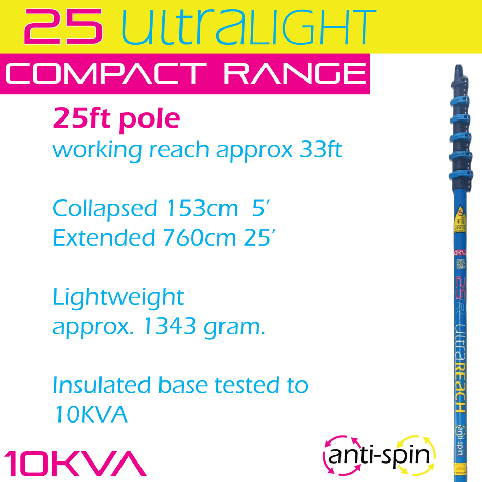 UltraLight 25 COMPACT HiMod anti-spin 6-section 25ft window cleaning pole