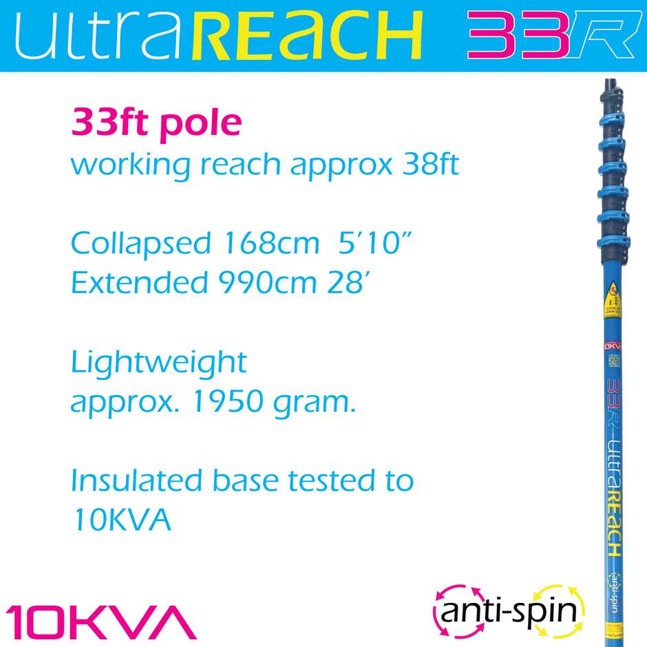 UltraReach anti-spin 6-section 33ft window cleaning pole