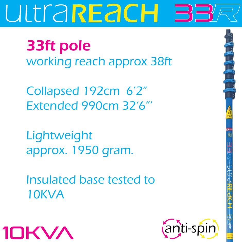 UltraReach anti-spin 6-section 33ft window cleaning pole