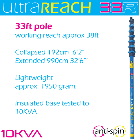 UltraReach anti-spin 6-section 33ft window cleaning pole