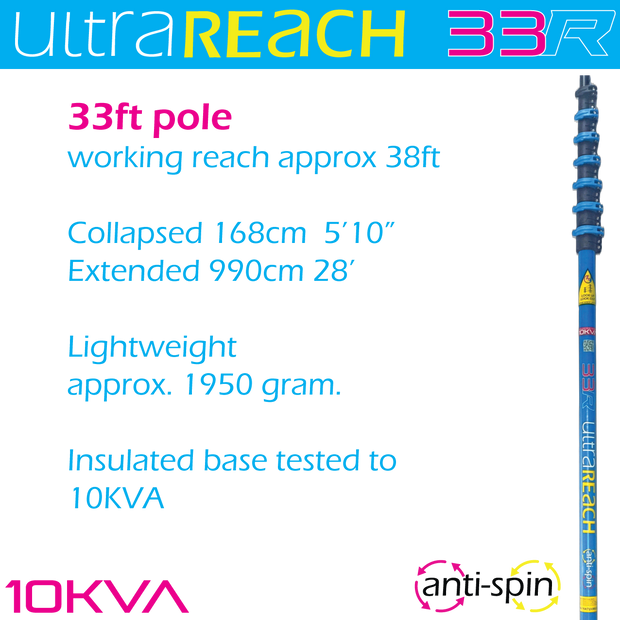 UltraReach anti-spin 6-section 33ft window cleaning pole