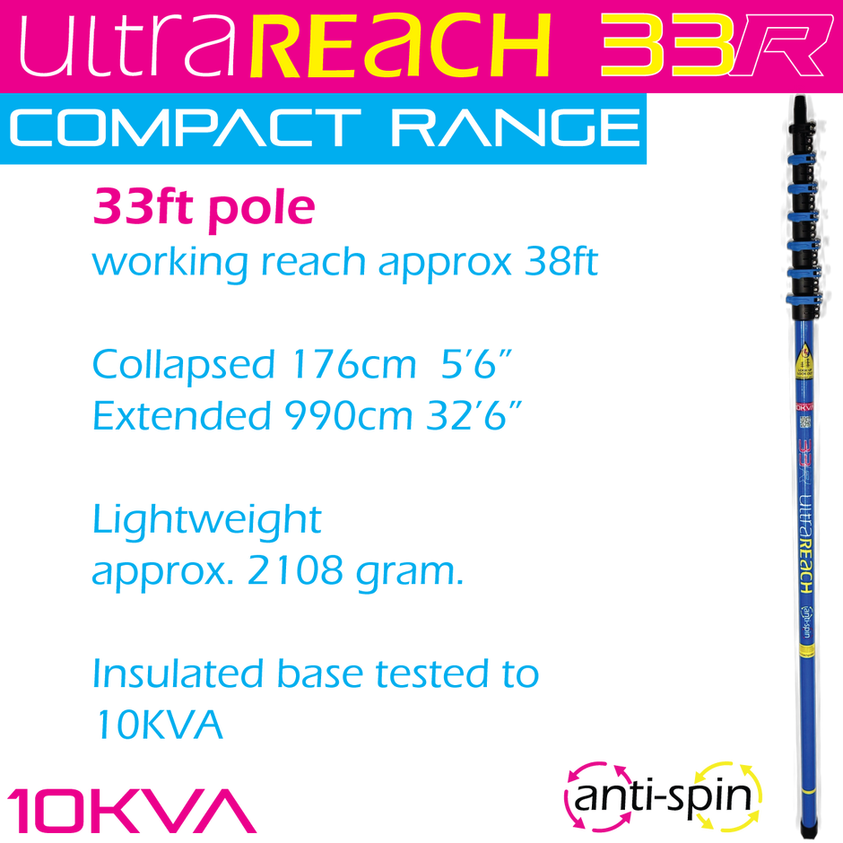 UltraReach 33R -COMPACT Anti-Spin 7-Section 33ft Window Cleaning Pole