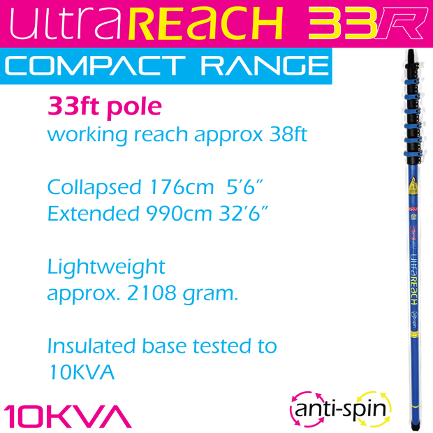 UltraReach 33R -COMPACT anti-spin 7-section 33ft Window cleaning pole