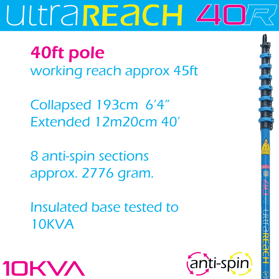 UltraReach anti-spin 8-section 40ft window cleaning pole