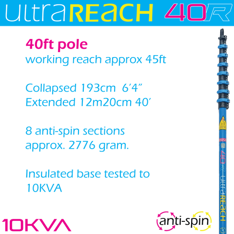 UltraReach 40R anti-spin 8-section 40ft window cleaning pole