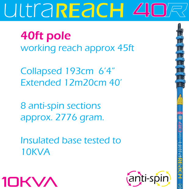 UltraReach 40R anti-spin 8-section 40ft window cleaning pole