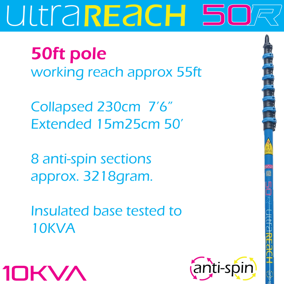 UltraReach anti-spin 8-section 50ft window cleaning pole