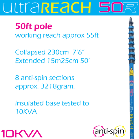UltraReach 50R anti-spin 8-section 50ft window cleaning pole
