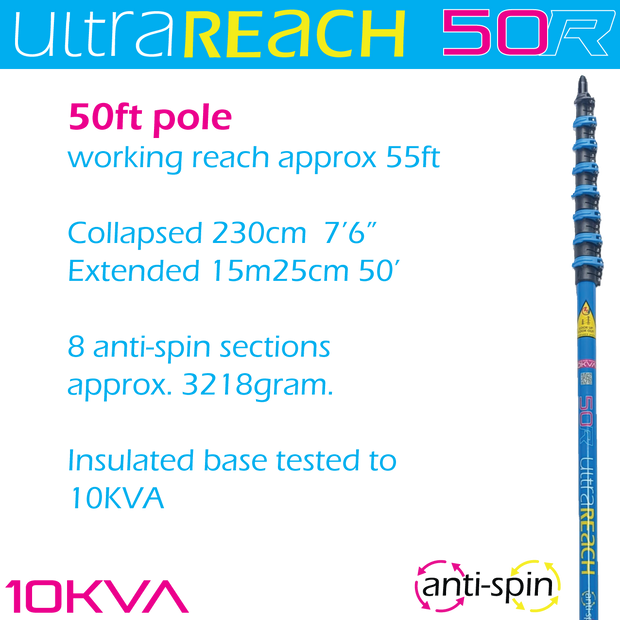 UltraReach anti-spin 8-section 50ft window cleaning pole